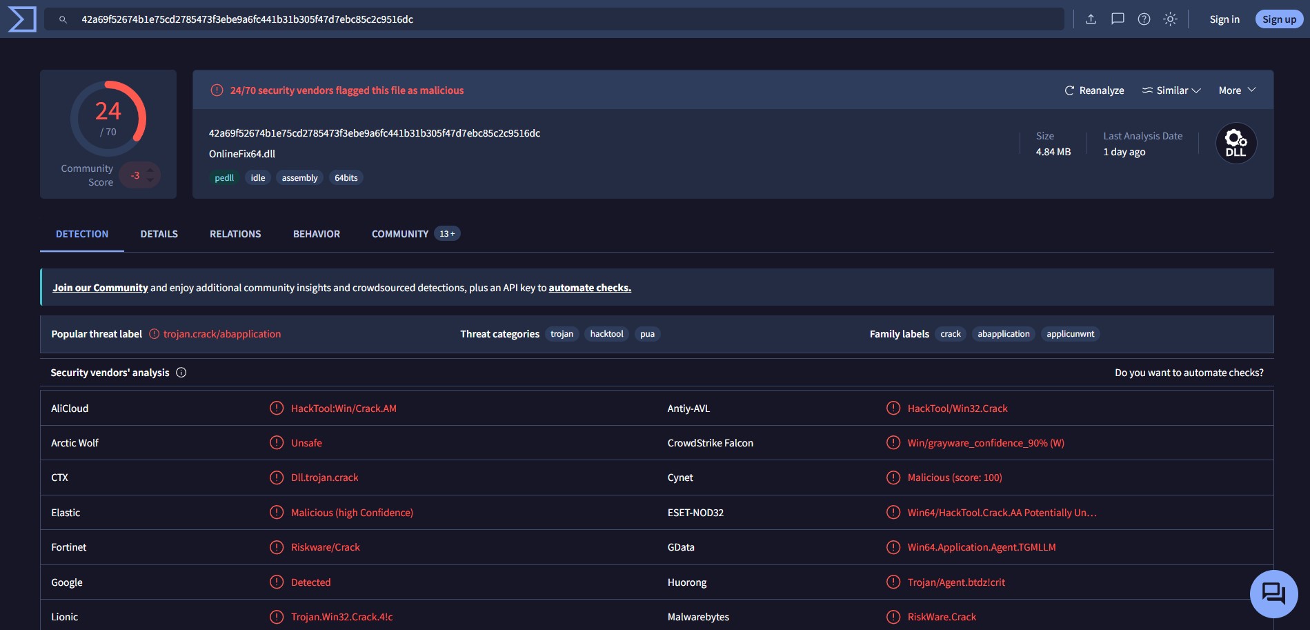 VirusTotal Online-Fix.me - مكتشف